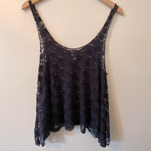 Heart Hips Navy Blue Lace Tank Top